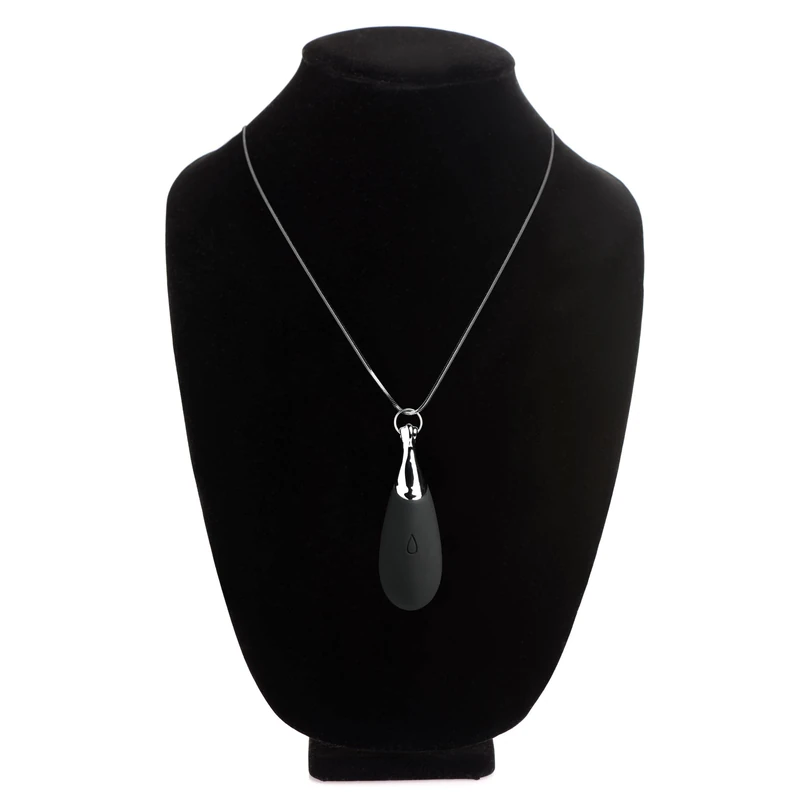 CHARMED 10X Vibrating Silicone Teardrop Necklace Necklace for Women, Men, & Couples. 3 Speeds and 7 Patterns. Black, Silver. - Image 1