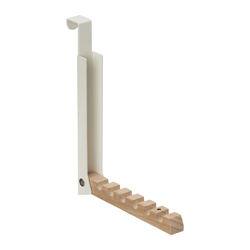 Relaxdays Folding Hook, for Hanging on Doors, Holds up to 6 Coat Hangers, Metal & Wood, for 2 cm Door Thickness, Cream