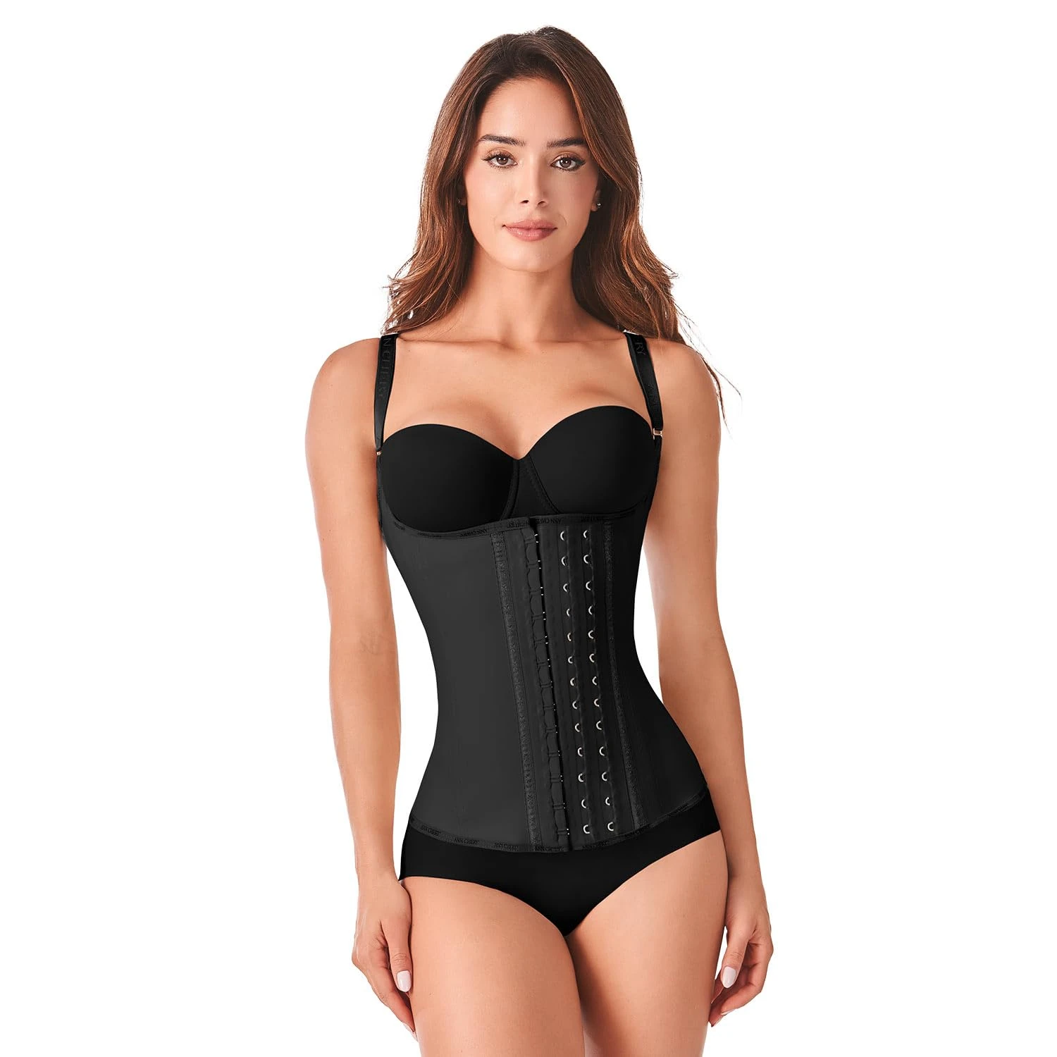 ANN CHERY Women's 5XL Waist Trainer Vest, Black - Colombian Waist Cincher with Straps, Latex, 3 Hook Semi Vest Body Shaper for Weight Loss