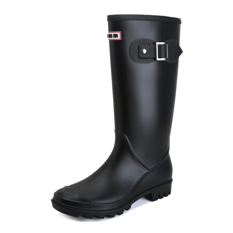 Lezzglt Women Rain Boots Waterproof Knee High Boots Comfortable Lightweight Garden Boots Keep Warm, Outdoor Fishing High Boots, Black, 39.5/40 EU