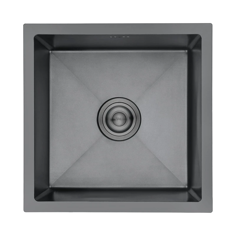 Ibergrif M84040B Stainless Steel Kitchen Sink, 40x40cm Dual Mount (Undermount/Topmount), Single Bowl, Dark Gray