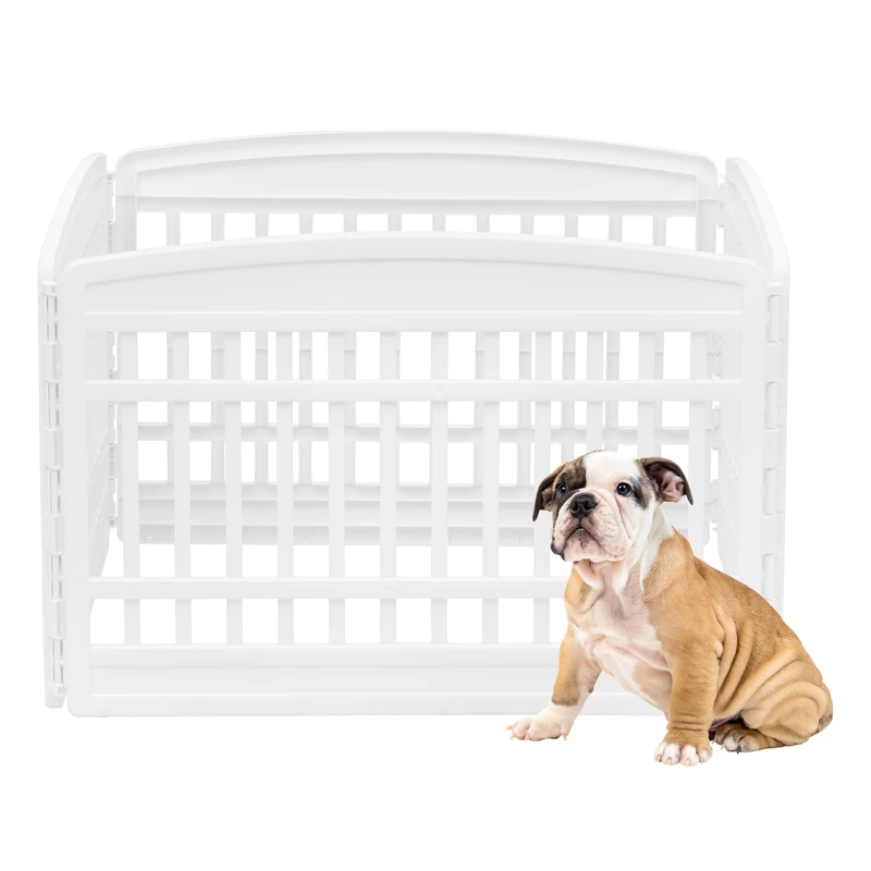 Iris Ohyama, 4 Panel Dog Run, Puppy Rabbit Rodent Enclosure, Outdoor or Indoor Fence, Modular, Clips for easy mounting & dismounting, Weatherproof, CI-604E panel x4, White