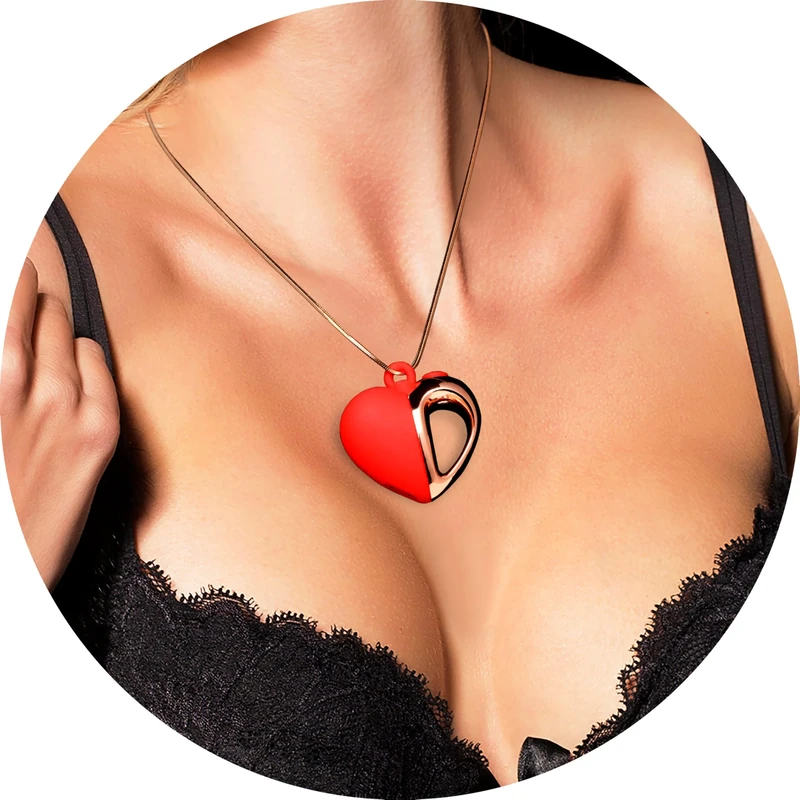 CHARMED 10X Vibrating Premium Silicone Heart Necklace for Women, Men, & Couples. 3 Speeds and 7 Patterns. Red, Rose Gold. - Image 1