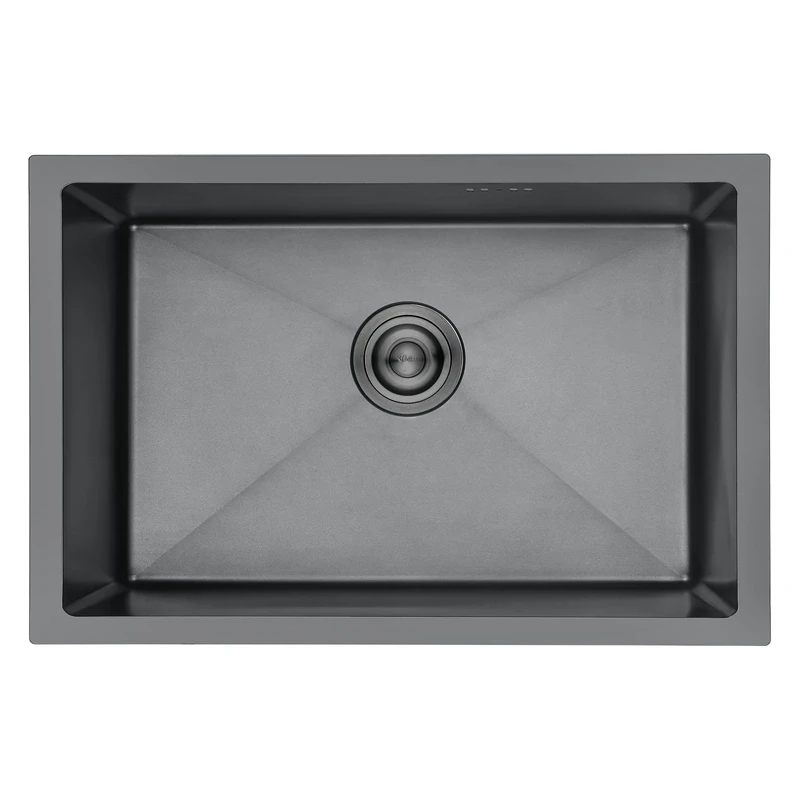 Ibergrif M87044B Stainless Steel Kitchen Sink, 70x44cm Dual Mount (Undermount/Topmount), Single Bowl, Dark Gray