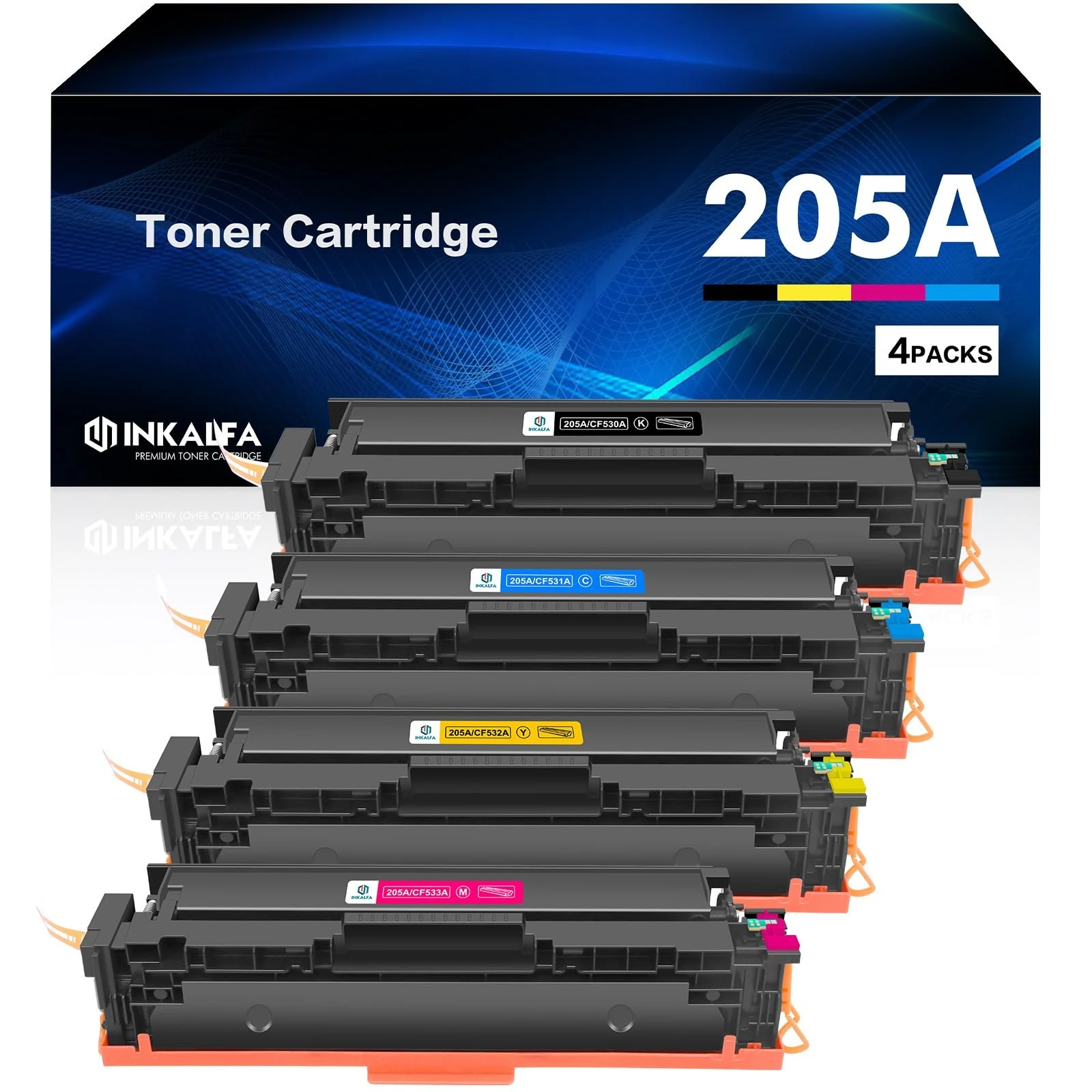 inkalfa Compatible Toner Cartridge for HP 205A CF530A CF531A CF532A CF533A Color Laserjet Pro MFP M181fw M181 M180nw M180n M180 M154a M154nw M154n (Black Cyan Yellow Magenta, 4 Pack)
