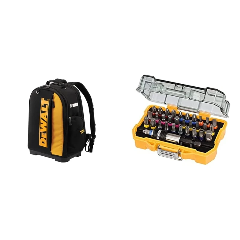 DEWALT Tool Backpack & DT7969-QZ, 32 Piece XR Professional Magnetic Screwdriver Bit Accessory Set, Yellow