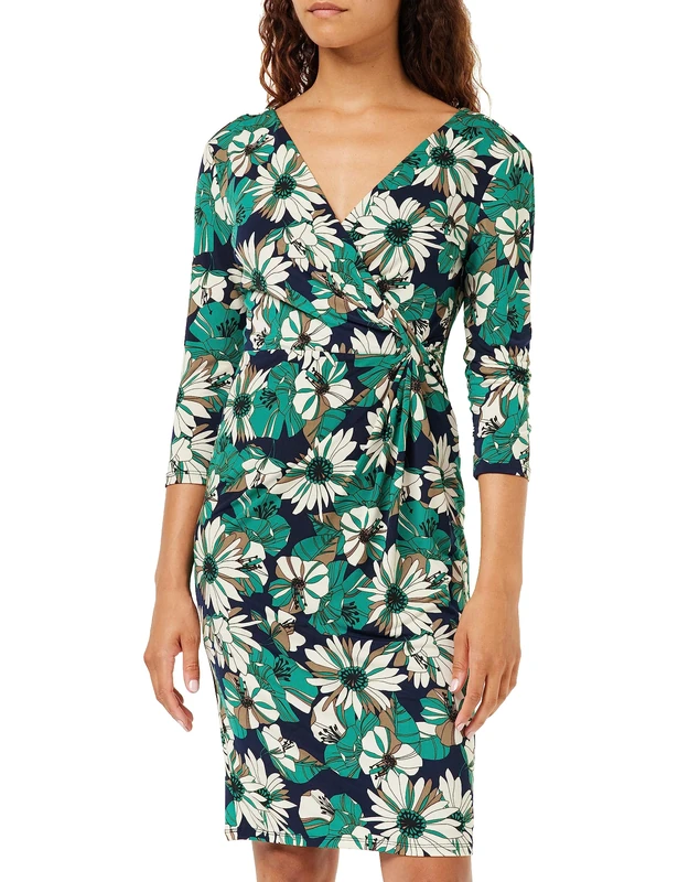 Gina Bacconi Floral Jersey Wrap Dress, Navy/Green, 10 - Image 1