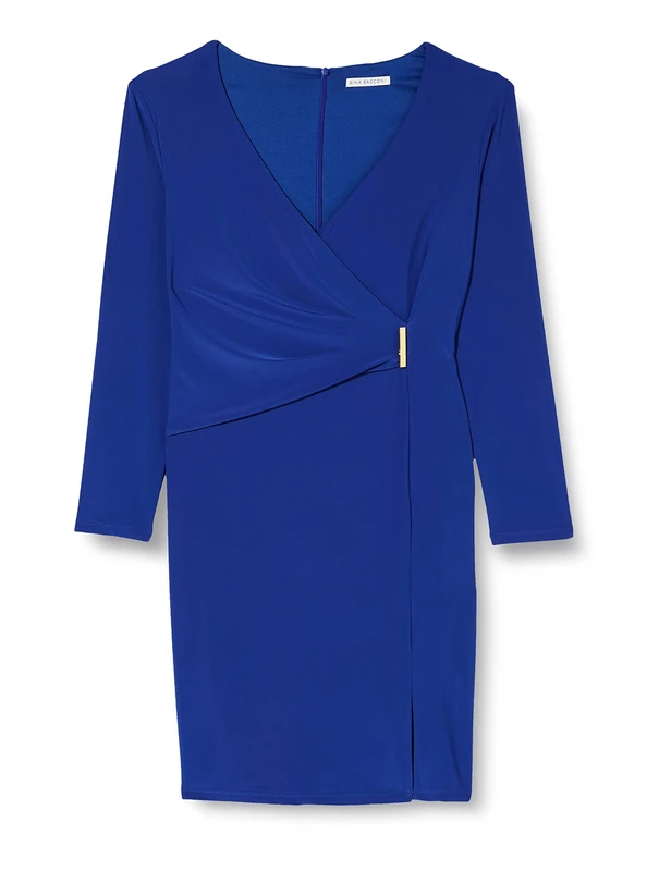 Gina Bacconi Wrap Bodice Dress with Gold Trim, Lapis Blue, 8