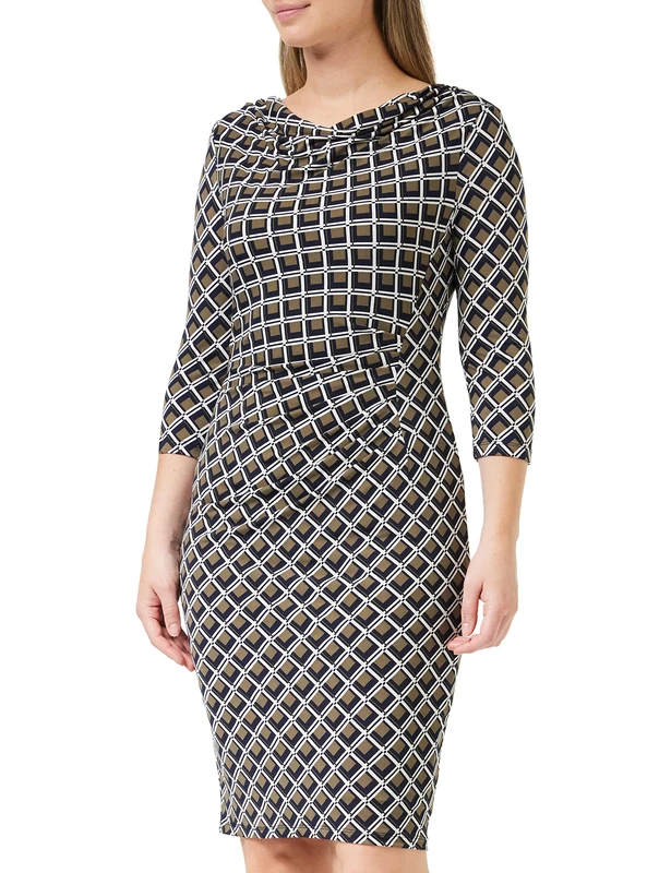 Gina Bacconi Printed Jersey Cowl Neck Dress, Taupe, 18