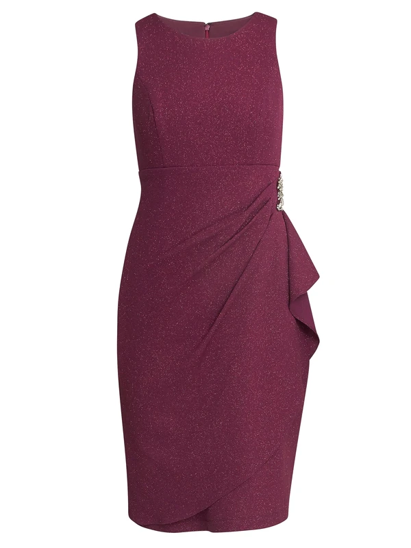 Gina Bacconi Shift Dress with Embellishment at Hip, Wine, 16