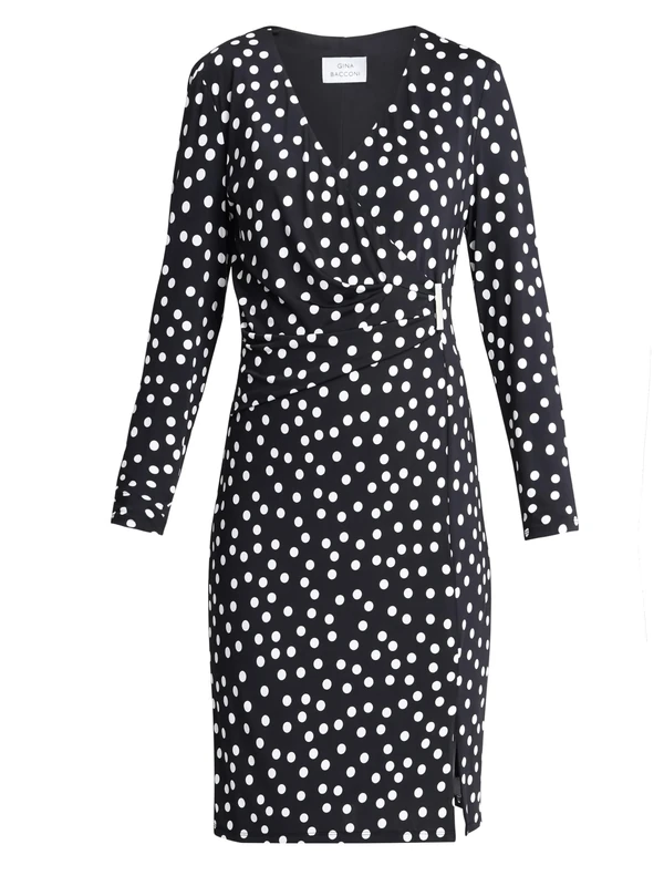 Gina Bacconi Wrap Dress with Gold Trim, Black/White, 10