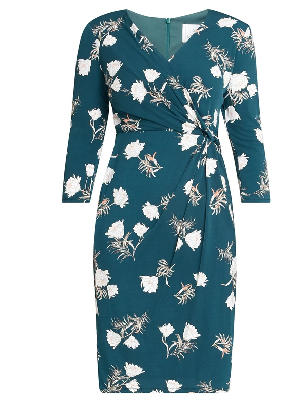 Gina Bacconi Floral Jersey Wrap Dress, Green, 18