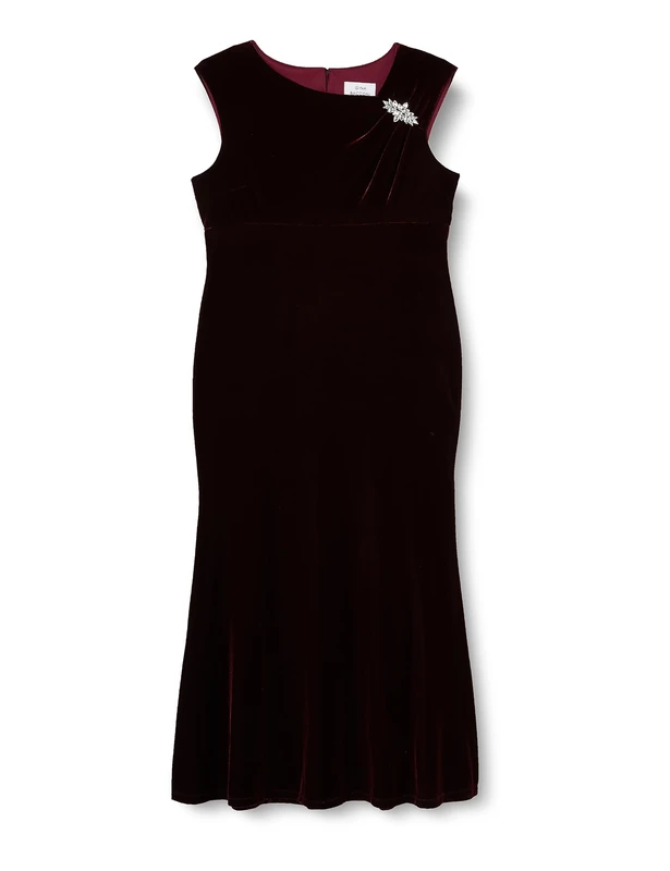 Gina Bacconi Maxi Velvet Gown with Asymmetrical Neckline and Embellishment, Burgundy, 22