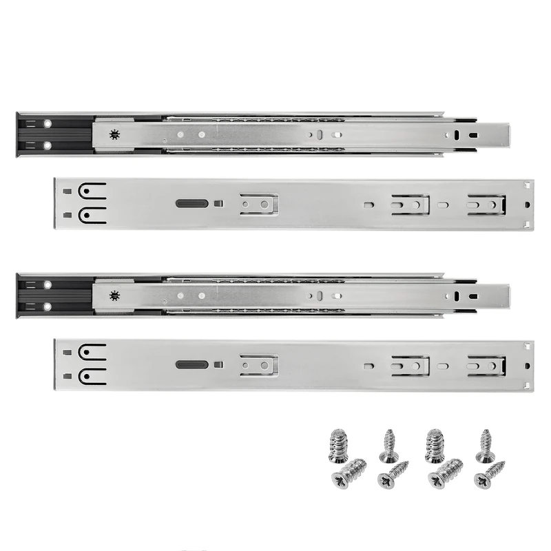 HELPMATE Drawer Runners Push-to-Open Full Extension 400 mm 2 Pairs Set of 4 Ball Full Extension Drawer Runners Rail System Drawer Guide Galvanised Steel Silver Includes Mounting Material