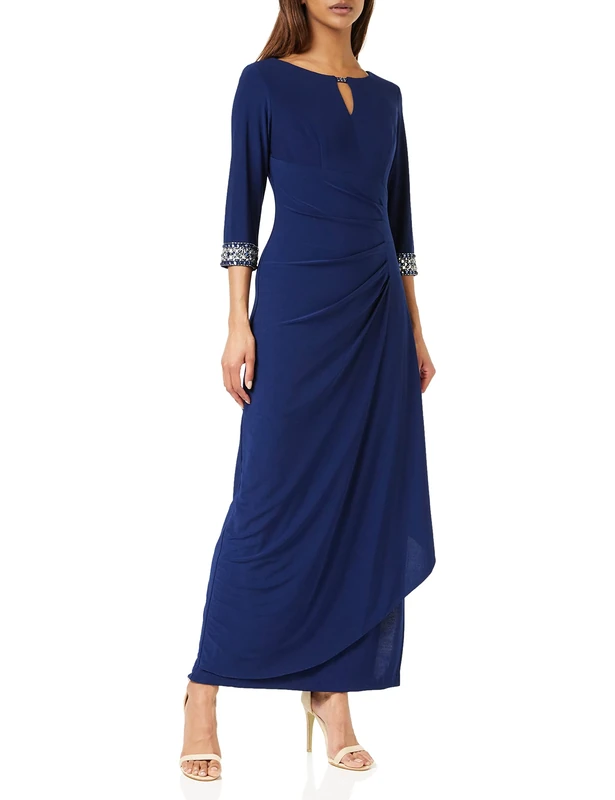 Gina Bacconi Long Jersey A-Line Dress with Keyhole Cutout Neckline & Embellishment Detail, Cobalt, 16