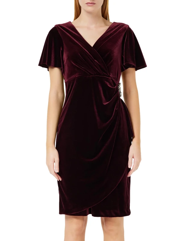 Gina Bacconi Womens Velvet with Embellishment Detail Cocktail Dress, Wine, 10 UK