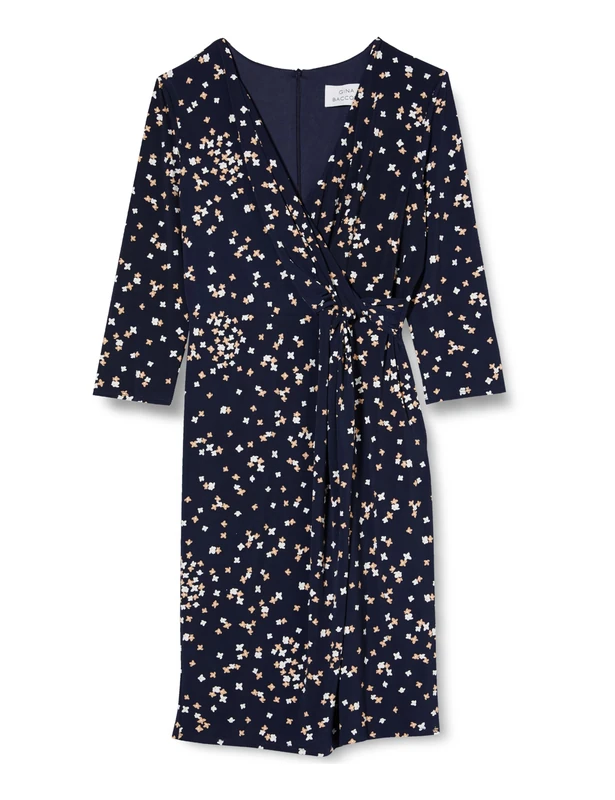 Gina Bacconi Floral Jersey Wrap Dress, Navy/Beige, 8