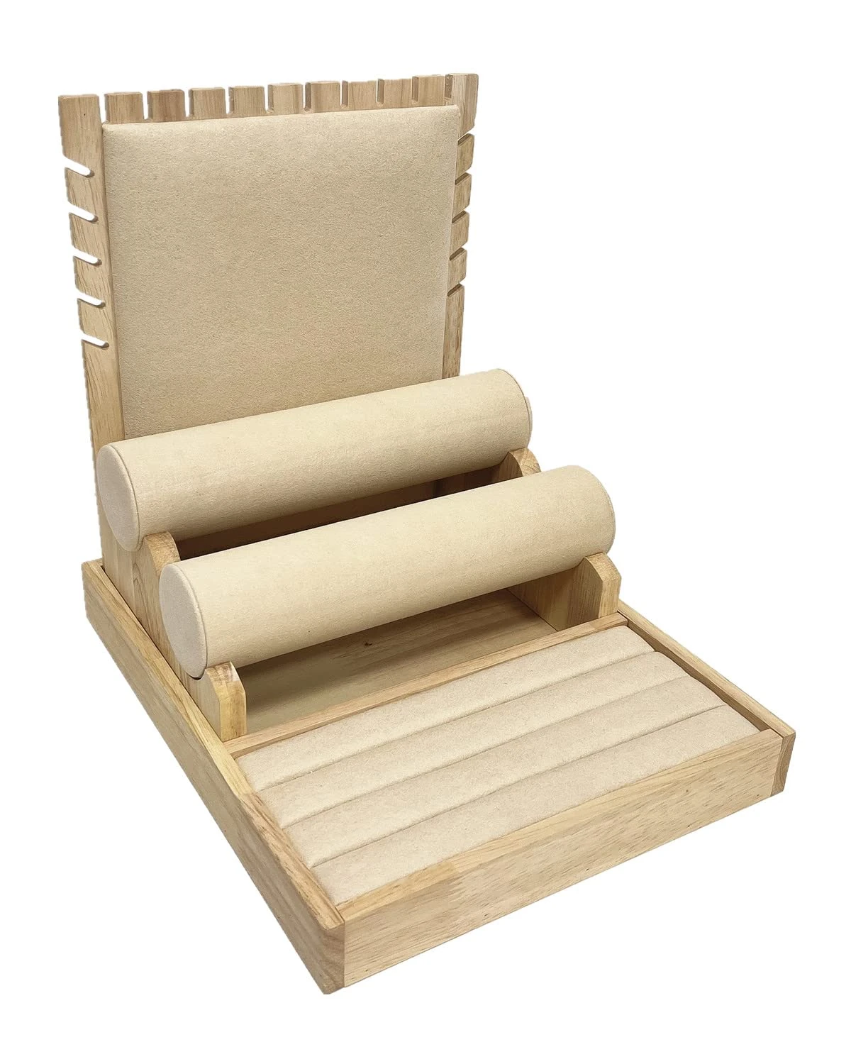 Love de La Vie Jewellery Display Case Multi function Stand Set Orignize With Wooden Base for Necklace, Earring and Rings (Cream)