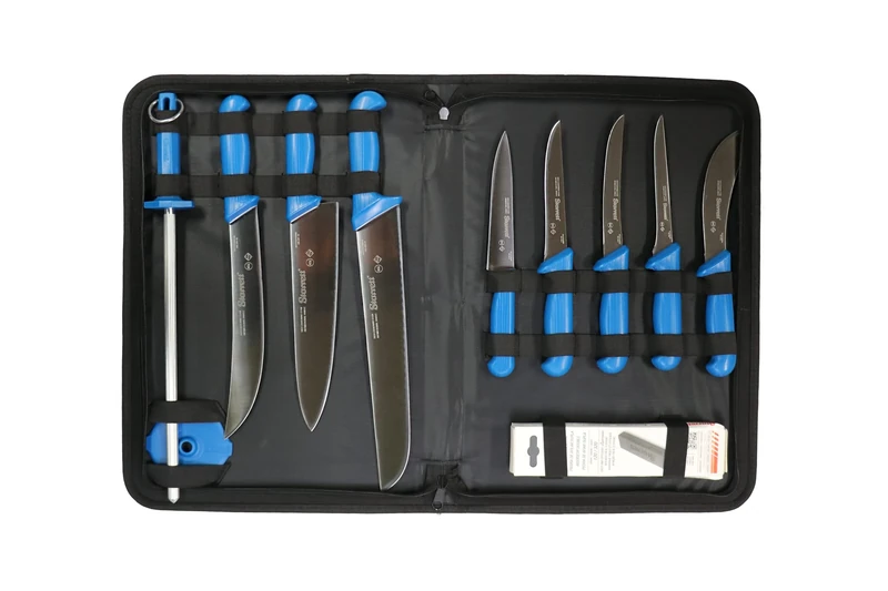 Starrett Professional Knife Set - 11 Pieces Stainless Steel Kitchen Chef Knifes - Blue Handle