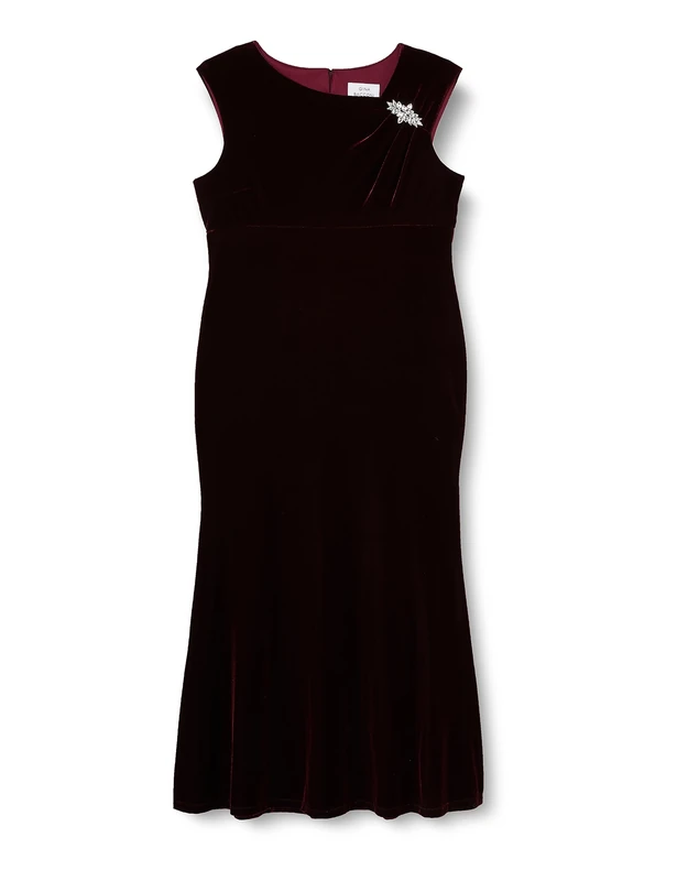 Gina Bacconi Maxi Velvet Gown with Asymmetrical Neckline and Embellishment, Burgundy, 12