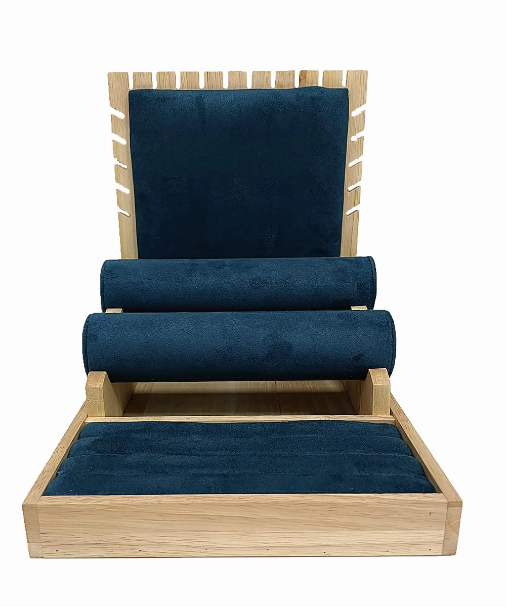 Love de La Vie Jewellery Display Case Multi function Stand Set Orignize With Wooden Base for Necklace, Earring and Rings (Green)