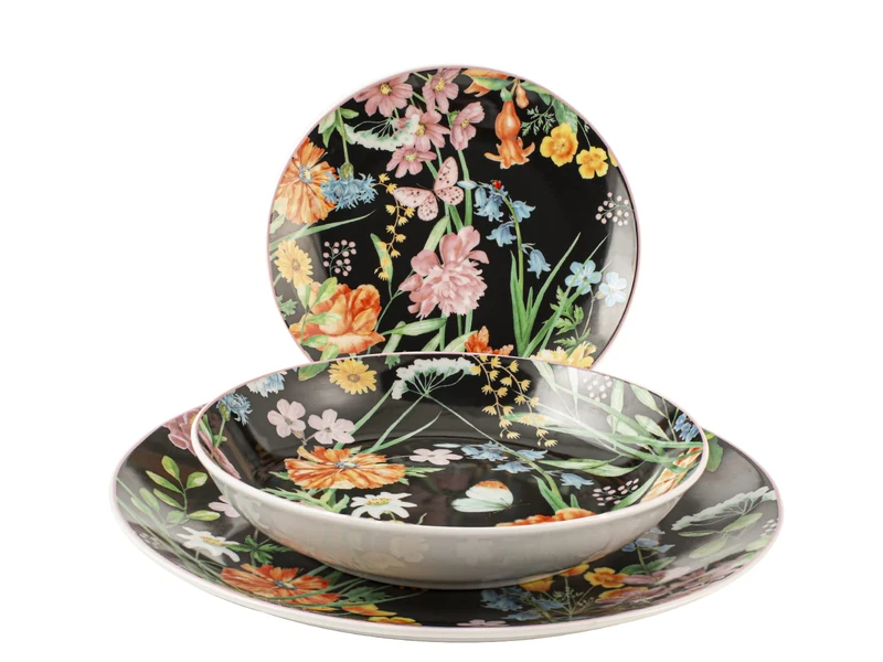 H&h Servizio Tavola 18 Pezzi Caroline Nero