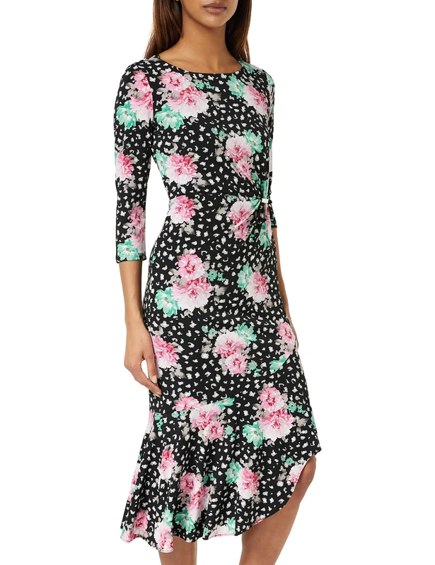 Gina Bacconi Jersey Dress with Gold Trim, Black, 10