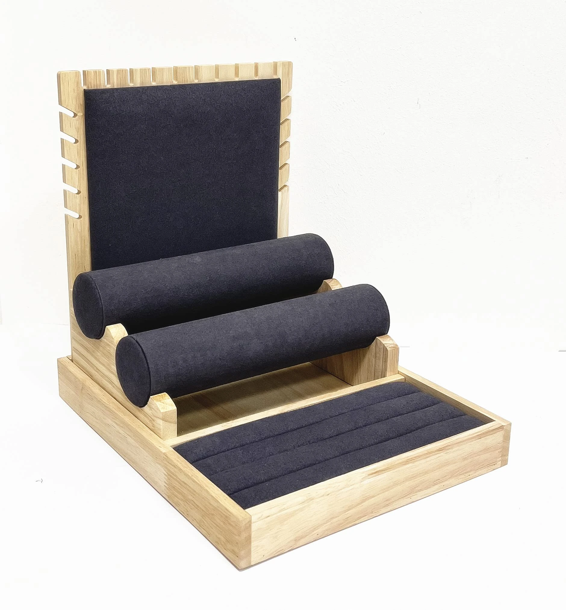 Love de La Vie Jewellery Display Case Multi function Stand Set Orignize With Wooden Base for Necklace, Earring and Rings (Grey)