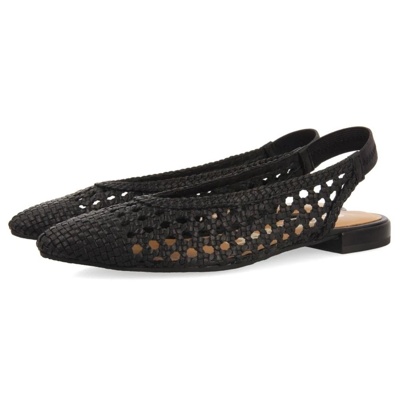 GIOSEPPO Black Leather Braided Ballerinas for Women Guatavita, Black/White, 5 UK