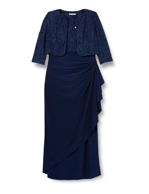 Gina Bacconi Maxi Lace Bolero Dress with Jacket, Navy, 10