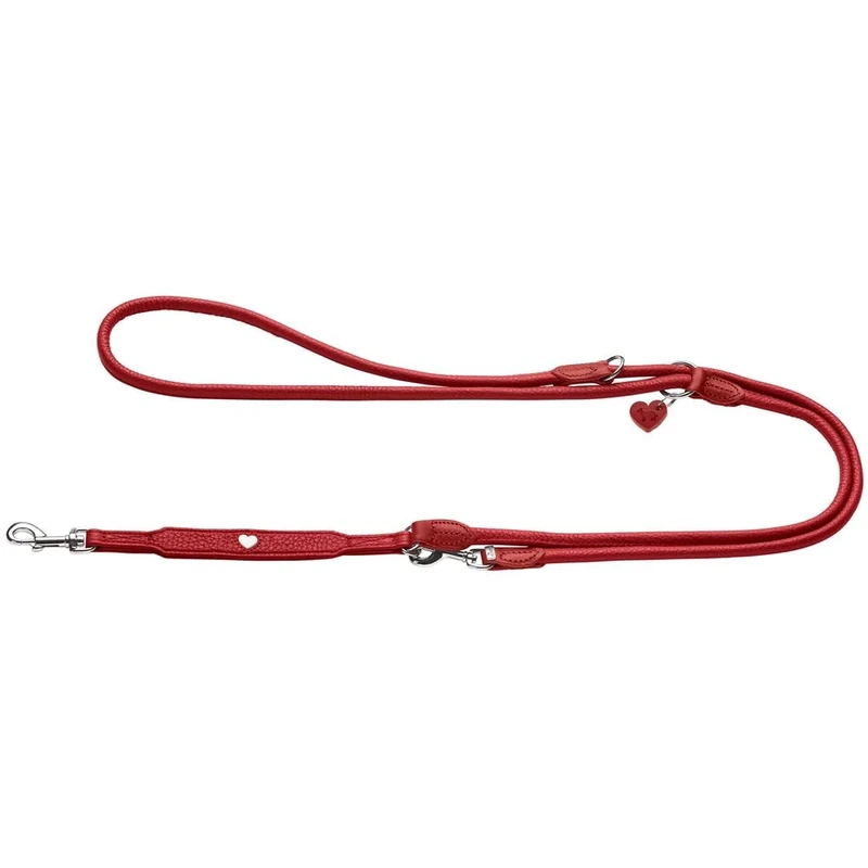 HUNTER Round & Soft Love Adjustable Dog Lead Colour: Red, Soft Nappa Leather, Rounded, 3-Way Adjustment, Sewn-in Heart, Handmade in Germany, Size: 6/200