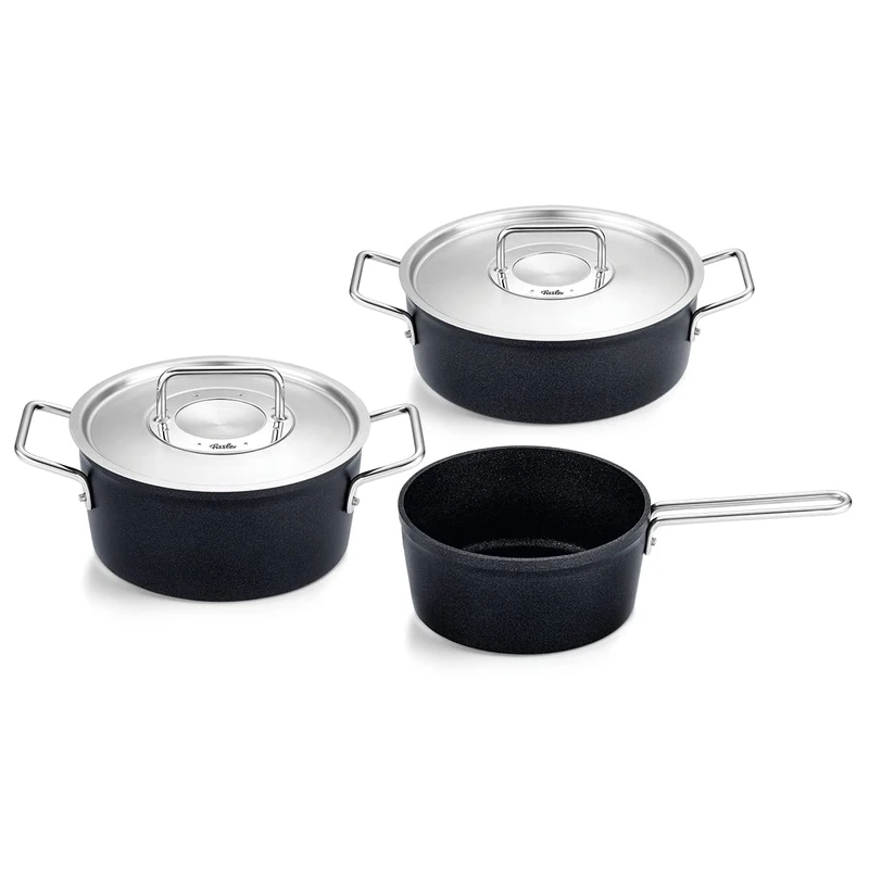 Fissler 156-114-03-000 Pot Set, Coating Pot, Adamant, 3-Piece Set, A, Stew Pot, 7.9 inches (20 cm), Casserole, 9.4 inches (24 cm), Saucepan, 7.1 inches (18 cm), Stainless Steel Lid, Gas Fire/Induction