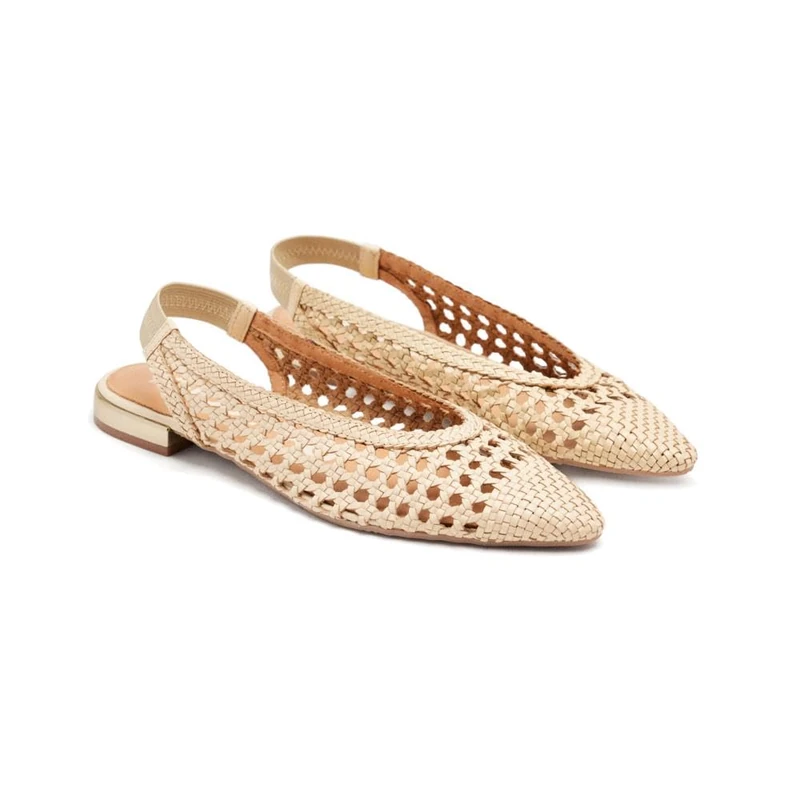 GIOSEPPO Black Leather Braided Ballerinas for Women Guatavita, Ivory White, 8 UK