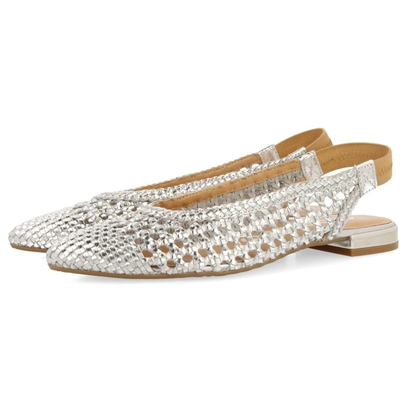 GIOSEPPO Black Leather Braided Ballerinas for Women Guatavita, Metallic Silver, 3 UK