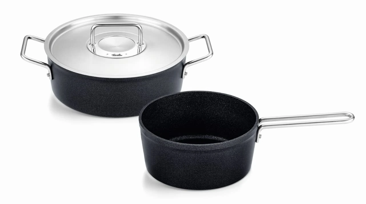 Fissler Adamant Aluminium Saucepan Set, 2 Pieces, Coated with Metal Lid, Non-Stick (1 Stewing Pan, 1 Saucepan) - Induction
