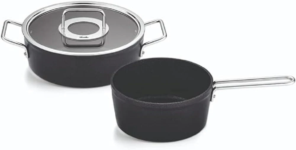 Fissler Adamant/Aluminium Saucepan Set, 2 Pieces, Pots Coated with Glass Lid, Non-Stick (1 Stewing Pot, 1 Saucepan) - Induction