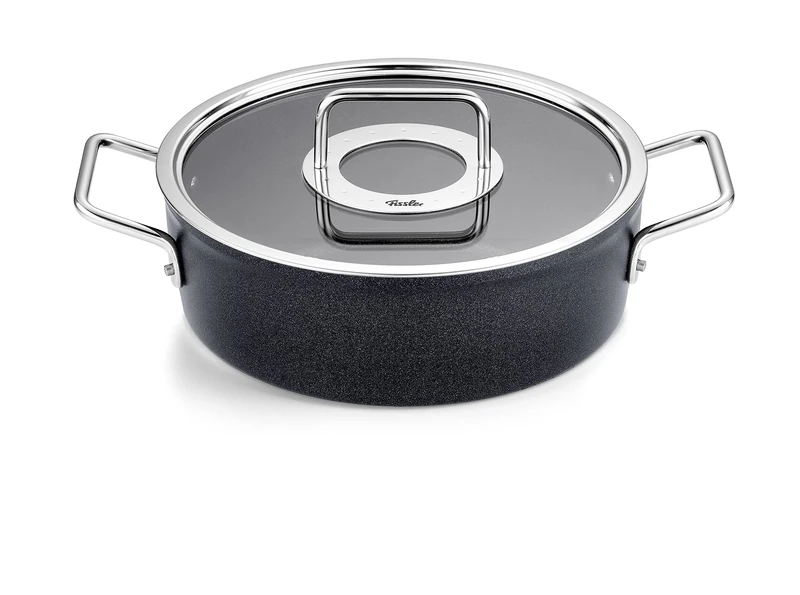 Fissler Adamant/Aluminium Roasting Dish (Diameter 24 cm, 3.1 L) Stewing Pan Coated with Glass Lid Non-Stick Induction