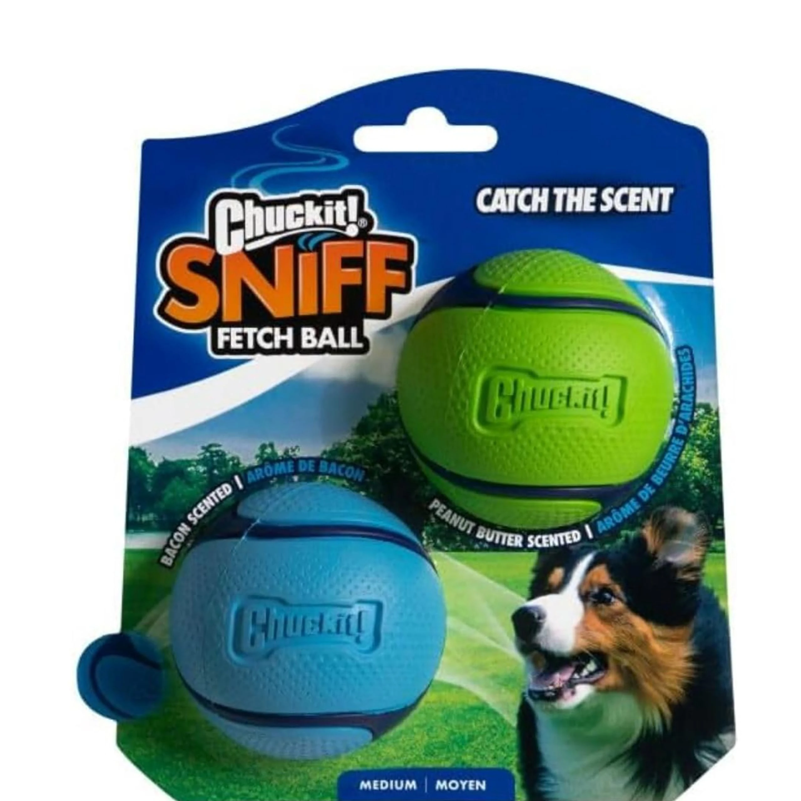Chuckit! Scented Dog Ball Interactive Toys for Dogs Durable Rubber Launcher Thrower Compatible Ball for Dogs for Boredom. Bacon and Peanut Butter Scented, Medium, Pack of 2