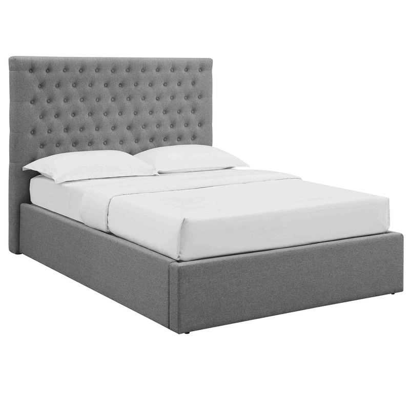 FWStyle King Size Bed Frame Ottoman Bedframes Lift Up Under Bed Storage Underneath, Gas Assisted Grey Wool Bedroom Storage, 220Lx173Wx130.5H, Bedroom Furniture