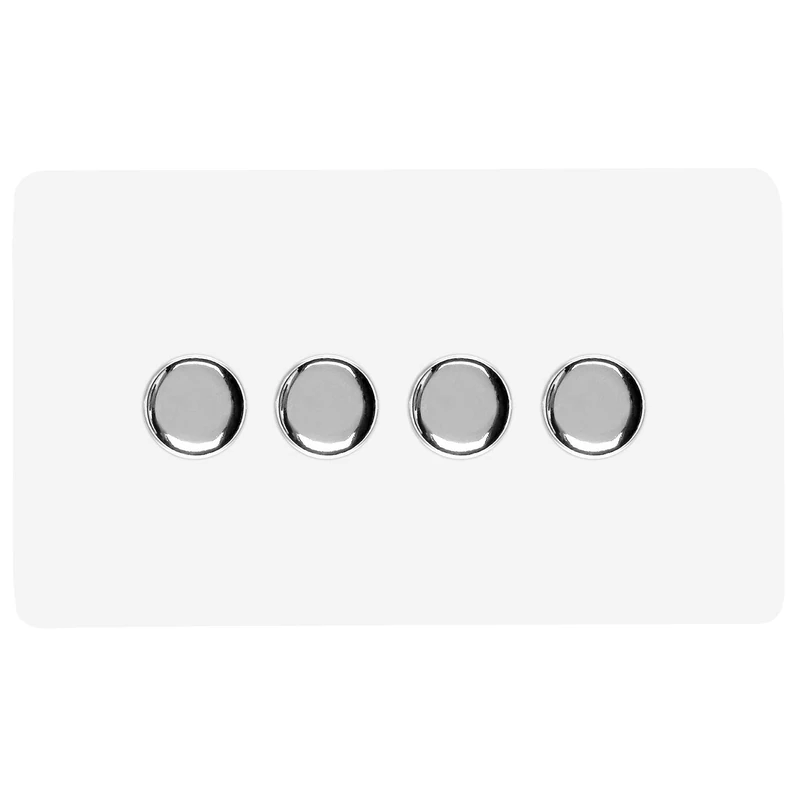 Trendi Switch 4 Gang 1 or 2 way 150w Rotary LED Dimmer Light Switch in Ice White