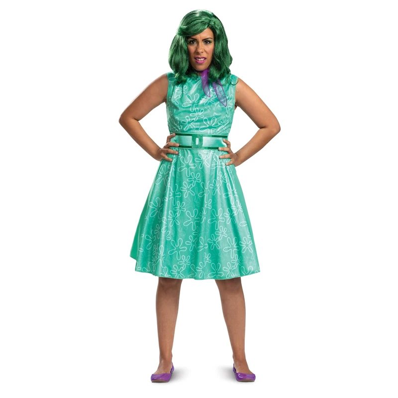 Disgust Inside Out Costume, Official Disney Inside Out Disgust Dress Scarf and Wig, Adult Size (4-6)