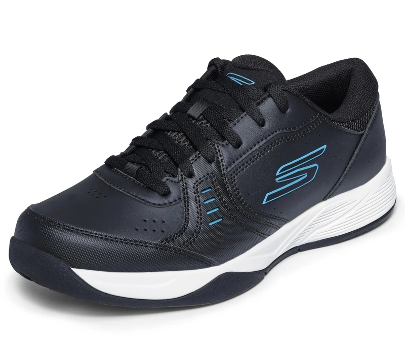 Skechers Women's Go Train Viper Court Smash-Pickleball Sneaker, Black/Blue, 8.5