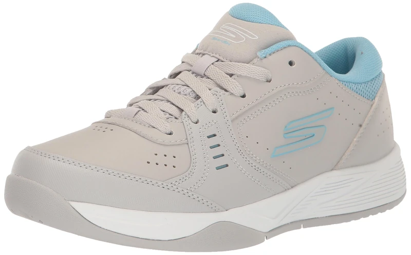 Skechers Women's Go Train Viper Court Smash-Pickleball Sneaker, Grey/Blue, 10