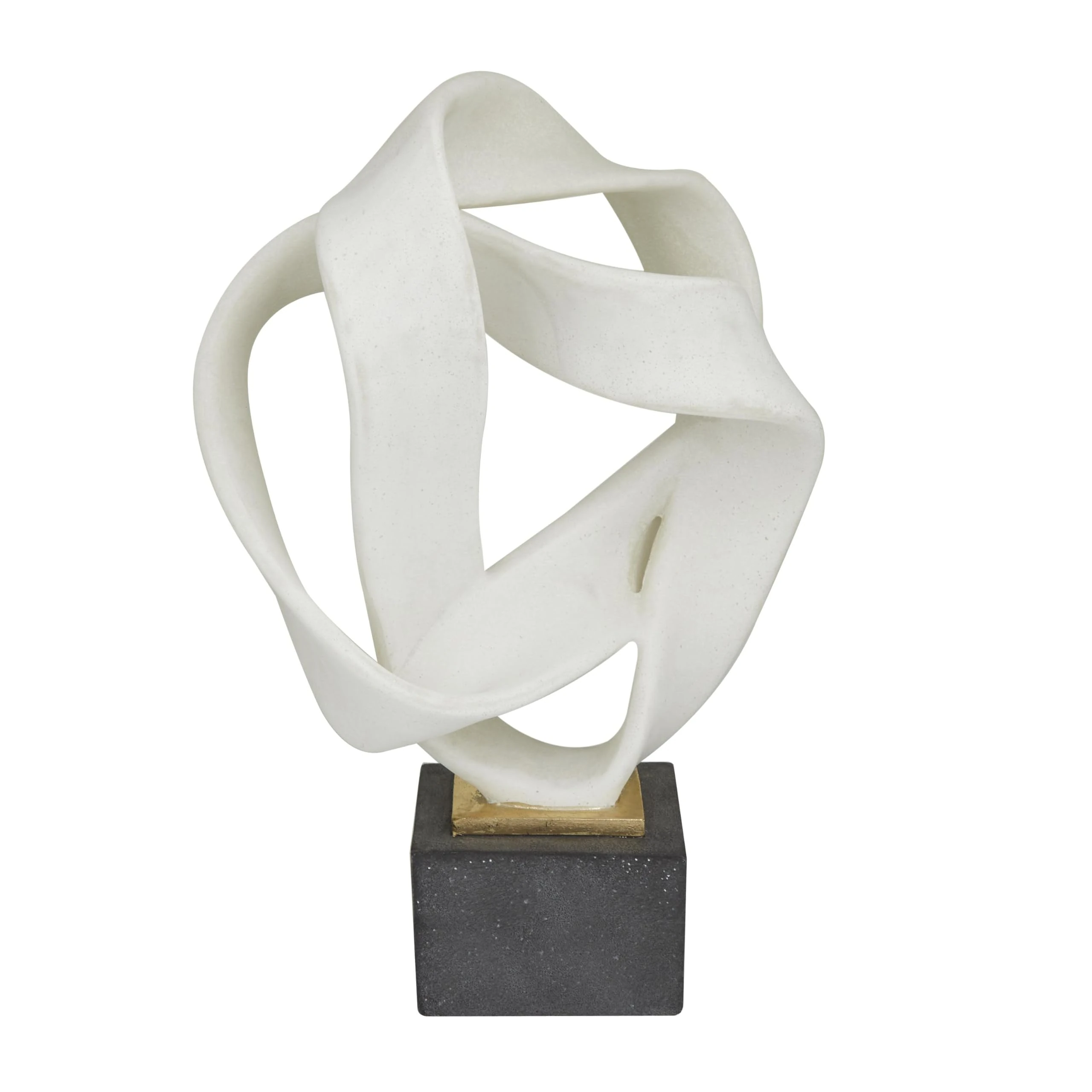 Deco 79 Polystone Abstract Decorative Sculpture Ribbon Line Home Decor Statue with Black Base, Accent Figurine 11" x 9" x 17", White