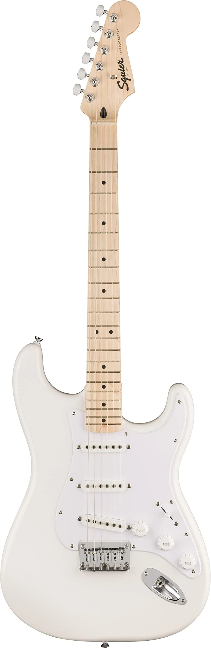 Squier by Fender Sonic Stratocaster HT Electric Guitar, Maple Fingerboard, White Pickguard, Arctic White, Comes with Free Virtual Lessons
