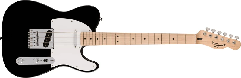 Squier by Fender Sonic Telecaster Electric Guitar, Maple Fingerboard, White Pickguard, Black, Comes with Free Virtual Lessons