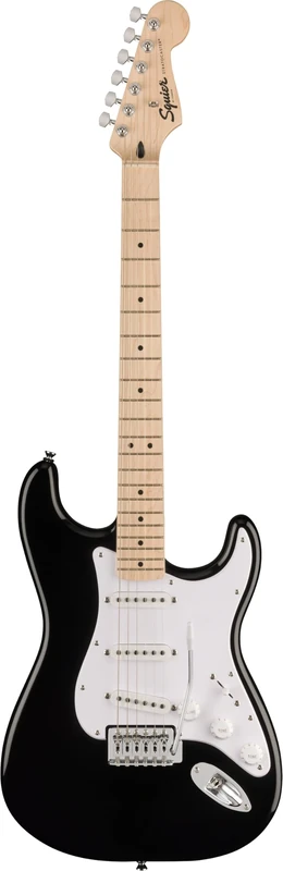 Squier by Fender Sonic Stratocaster Electric Guitar, Maple Fingerboard, White Pickguard, Black, Comes with Free Virtual Lessons