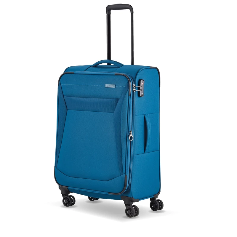 travelite 4-wheel suitcase size M soft-shell, luggage series CHIOS with expansion fold + edge protection, trolley in timeless look, 67 cm, 60 - 66 liters