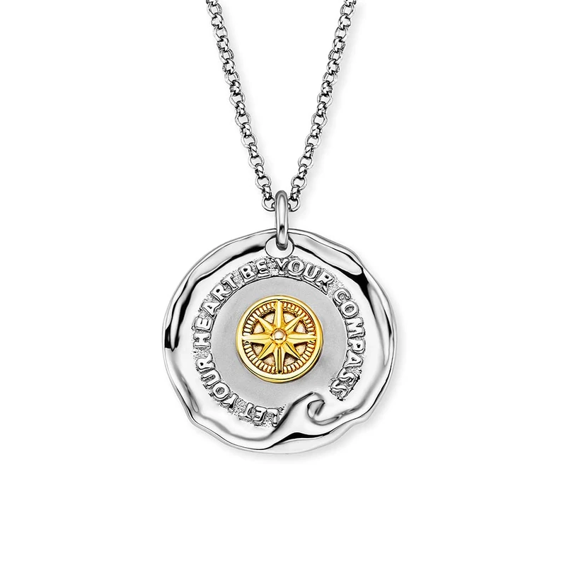 Angel Whisperer Aloha Women's Necklace Made of Sterling Silver with Round Bicolour Let Your Heart Be Your Compass Pendant - Lobster Clasp - Adjustable in Three Lengths - Nickel-Free, 42 cm - Image 1
