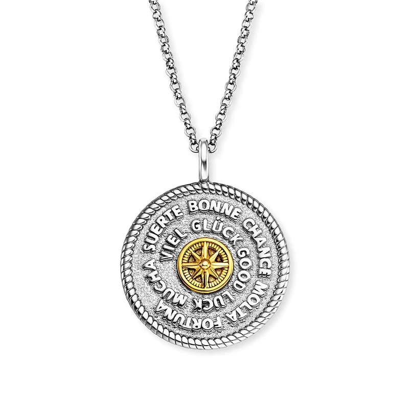 Angel Whisperer Women's Aloha Necklace Made of Sterling Silver with Round Bicolour Talisman Pendant - Lobster Clasp - Adjustable in Three Lengths - Nickel-Free, 50 cm, Sterling Silver, No Gemstone